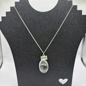 Dandelion Puff Wish Necklace Pappus Pendant Silver Tone Chain 24"